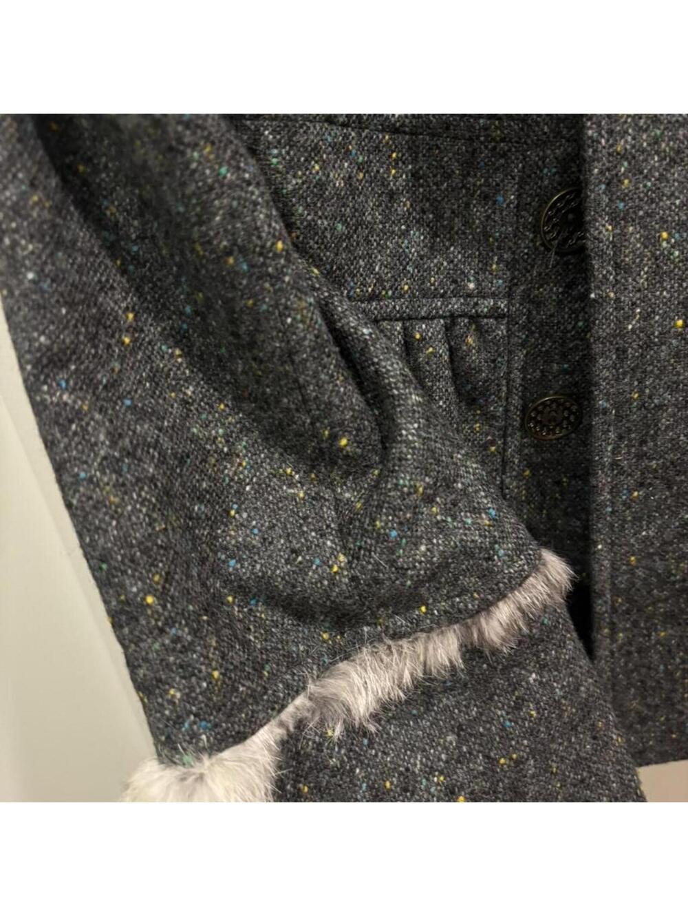 Cynthia Steffe - Wool Tweed Peplum Coat with Rabbit Fur Trim. - Picture 6 of 7